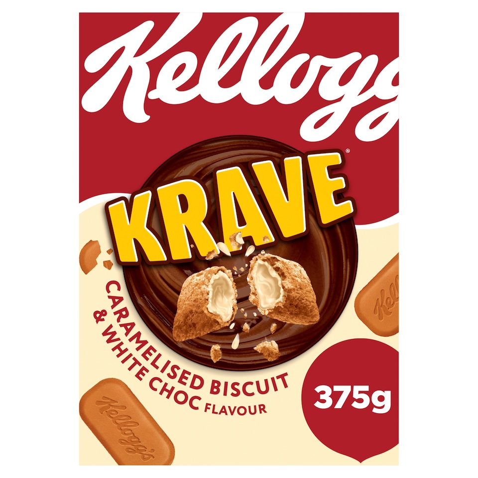 Kellogg's Krave Caramelised Biscuit & White Chocolate Flavour Breakfast Cereal 375g