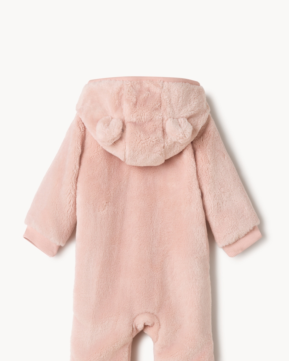 image 1 of F&F Baby Fleece Hooded Pramsuit in Pink