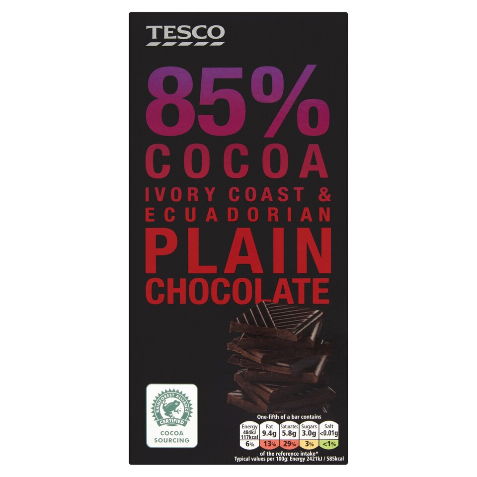 Tesco 85% Cocoa Plain Chocolate Bar 100G