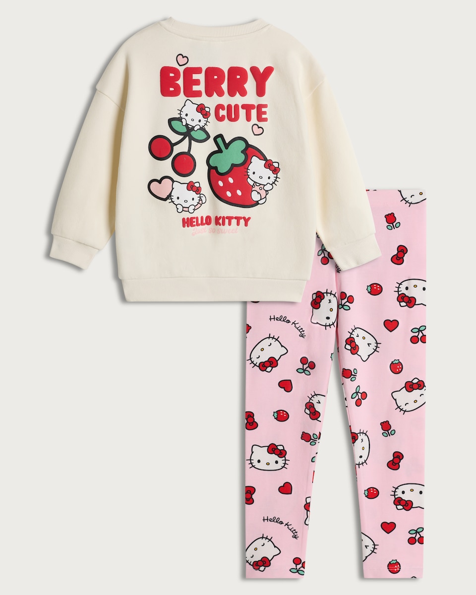 image 1 of Hello Kitty 2-Piece Cotton Rich Berry Cute Sweatshirt and Leggings Set in Multi Pink