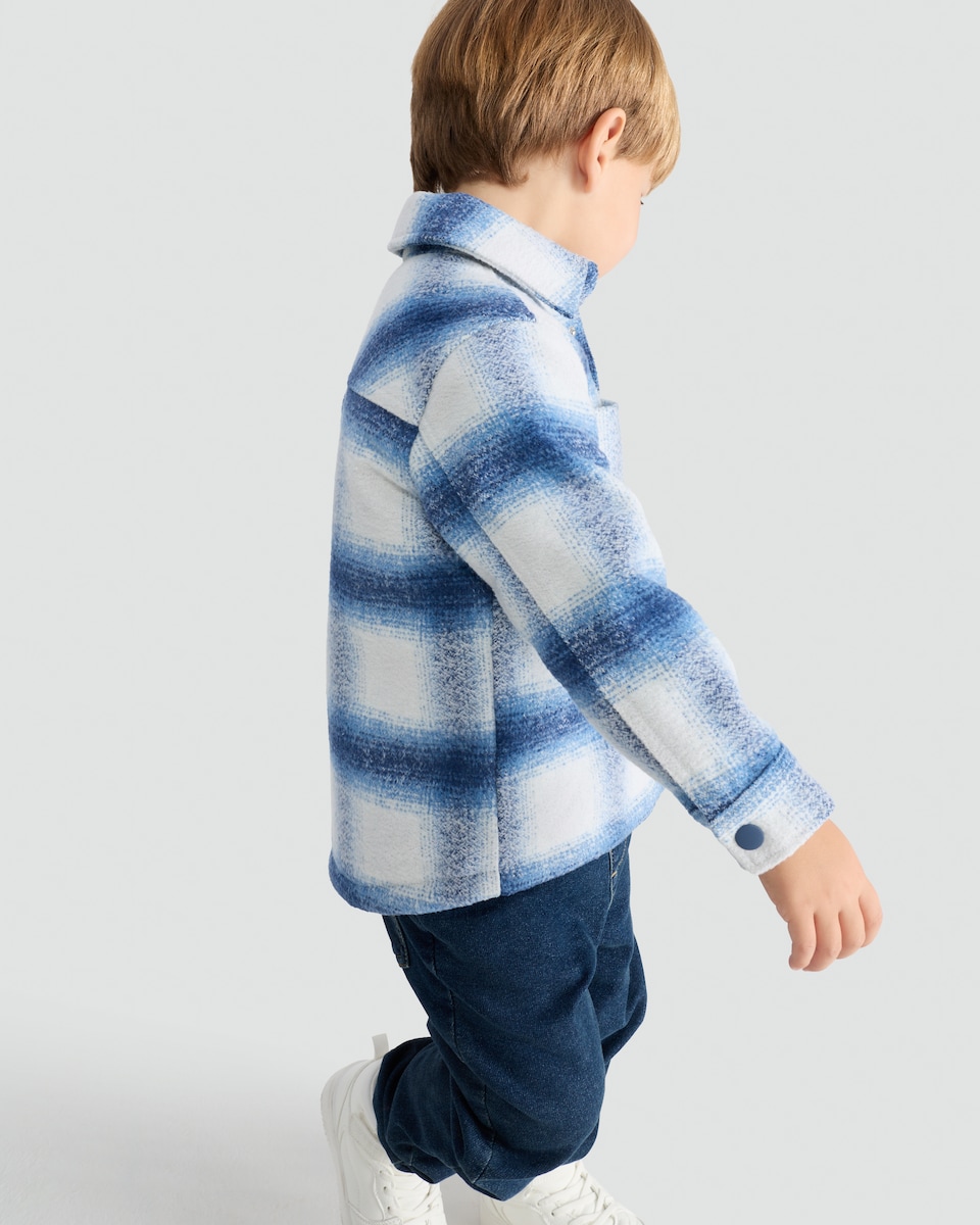 image 1 of F&F Boys Brushed Check Print Shacket in Blue