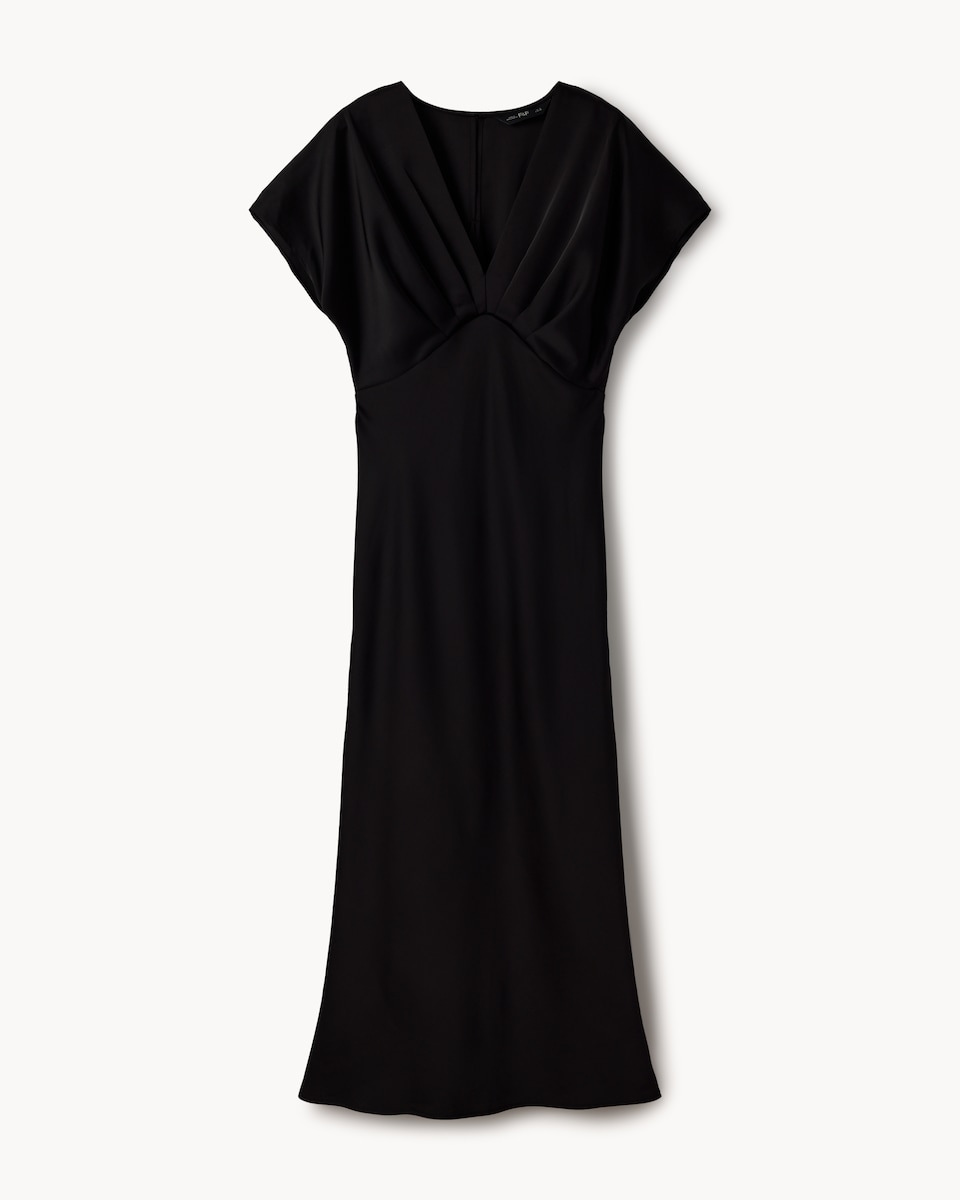 image 1 of F&F Satin V Neck Midi Dress in Black