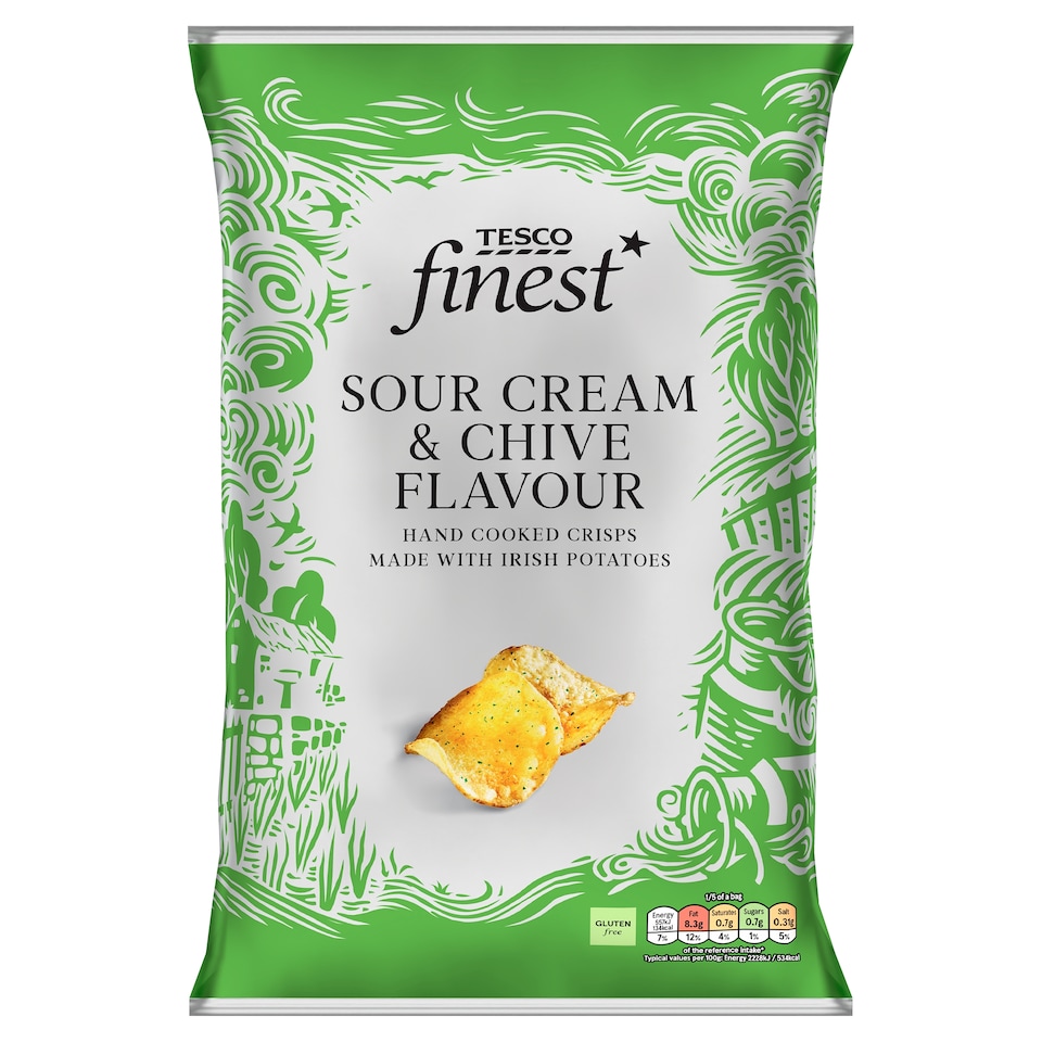 Tesco Finest Sour Cream And Chive Flavour Crisps 125G
