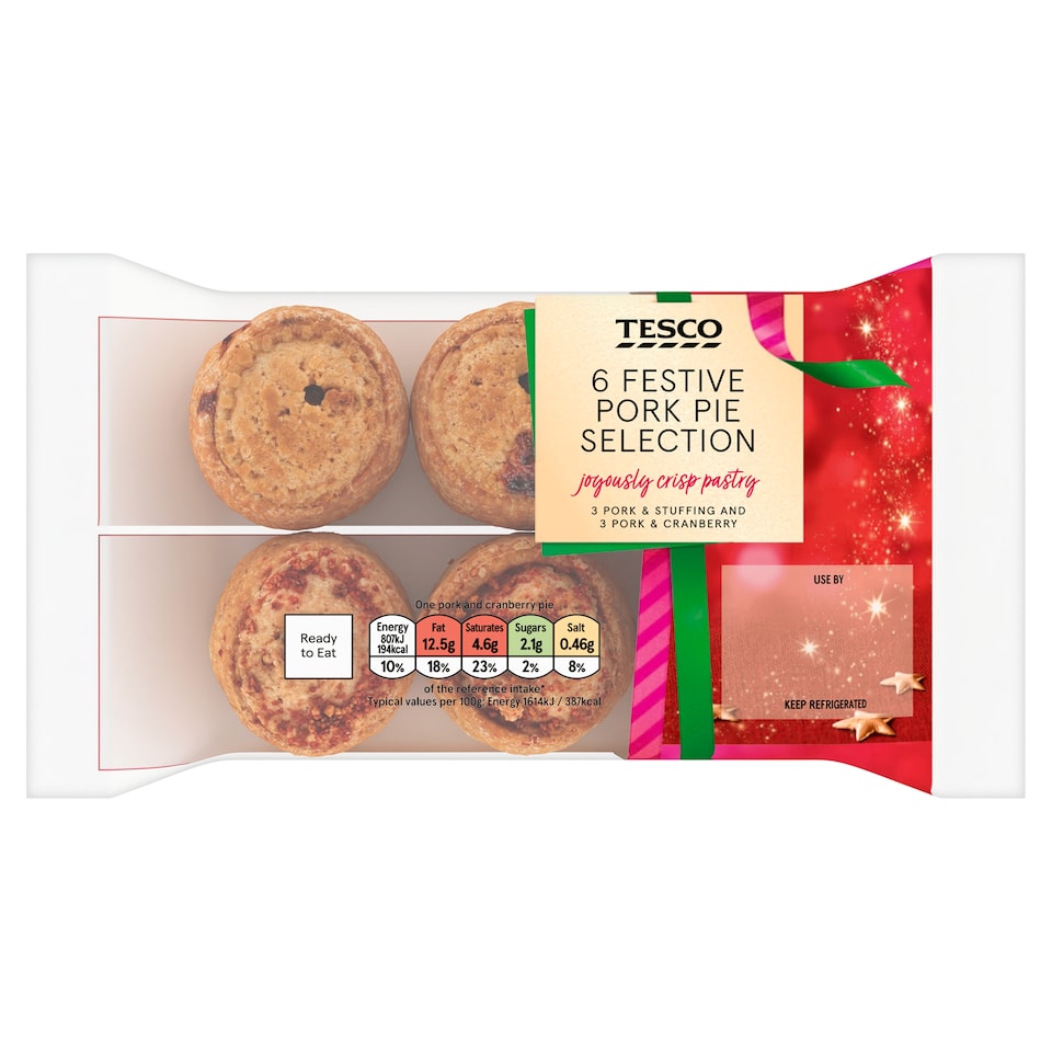 Tesco 6 Pork Pie Selection 300G