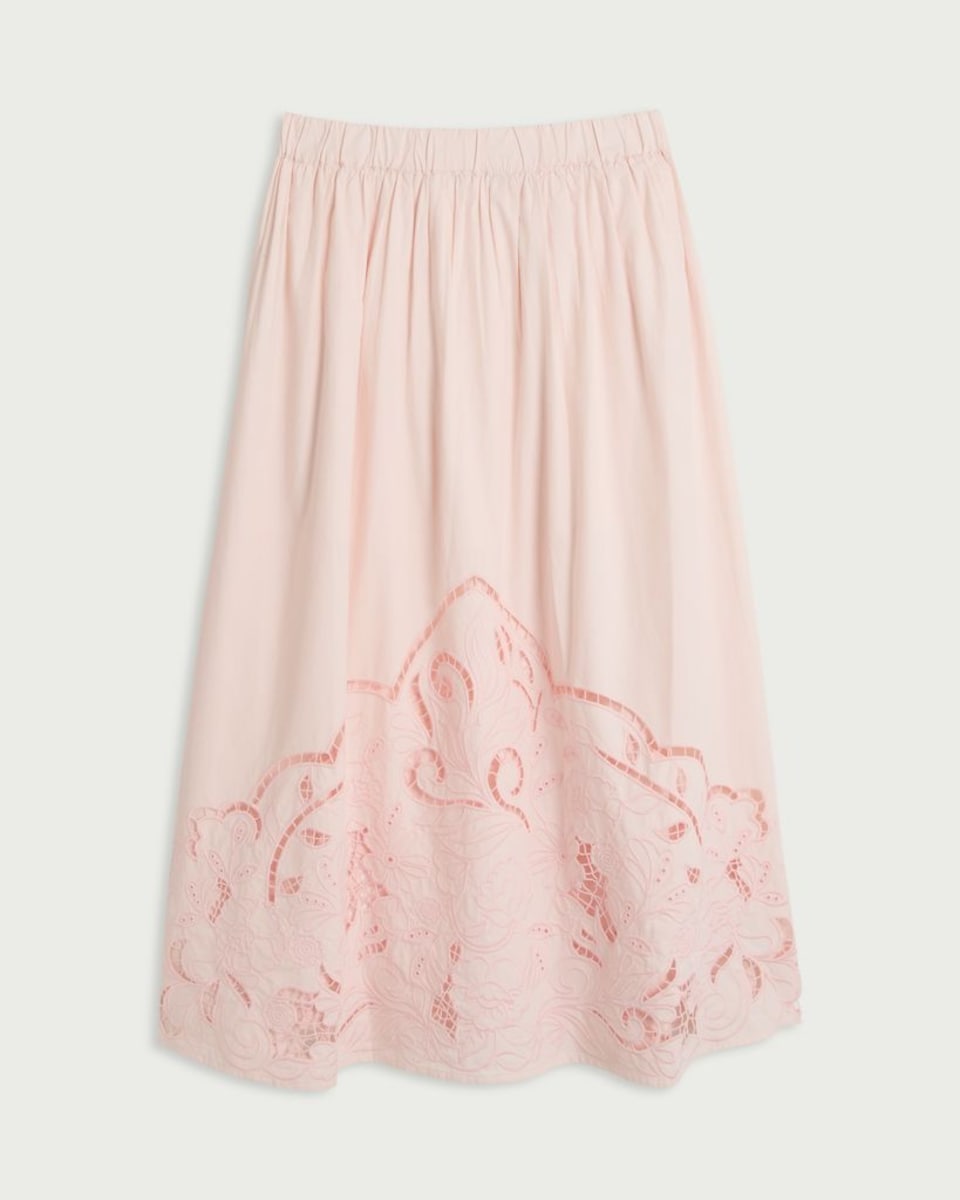 image 1 of F&F Pure Cotton Cutwork Co-ord Midi Skirt in Pink