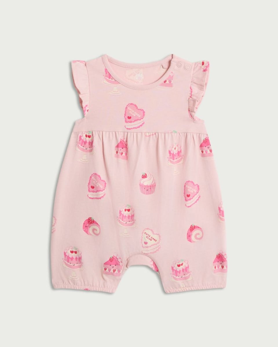 image 1 of F&F Baby Pure Cotton Cake Romper in Pink