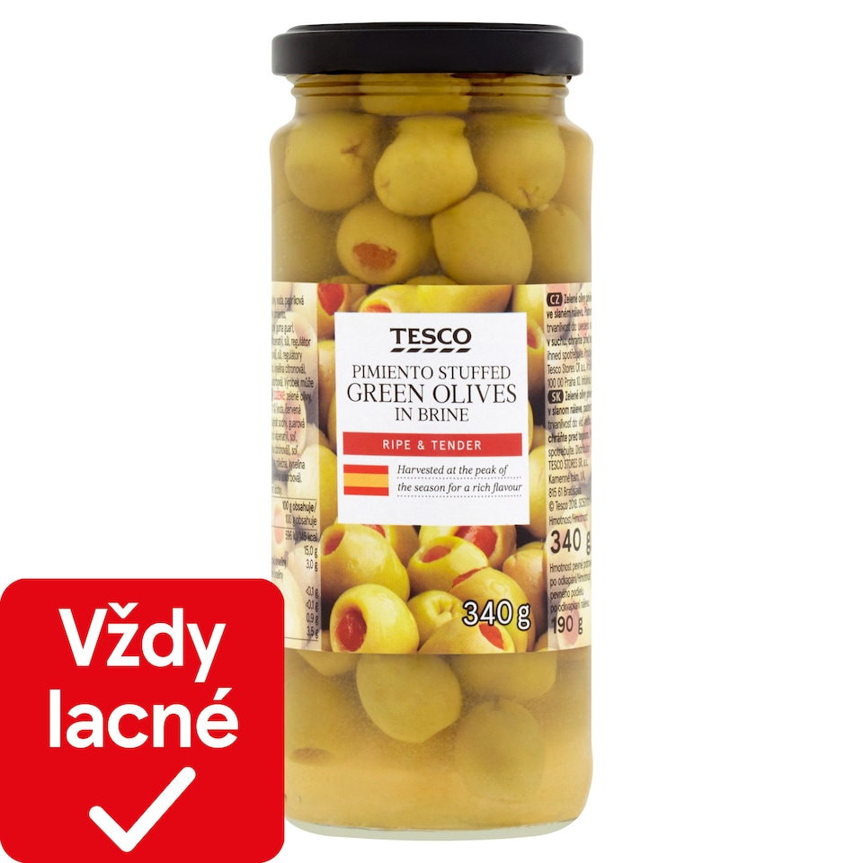 Tesco Pimiento Stuffed Green Olives in Brine 340 g