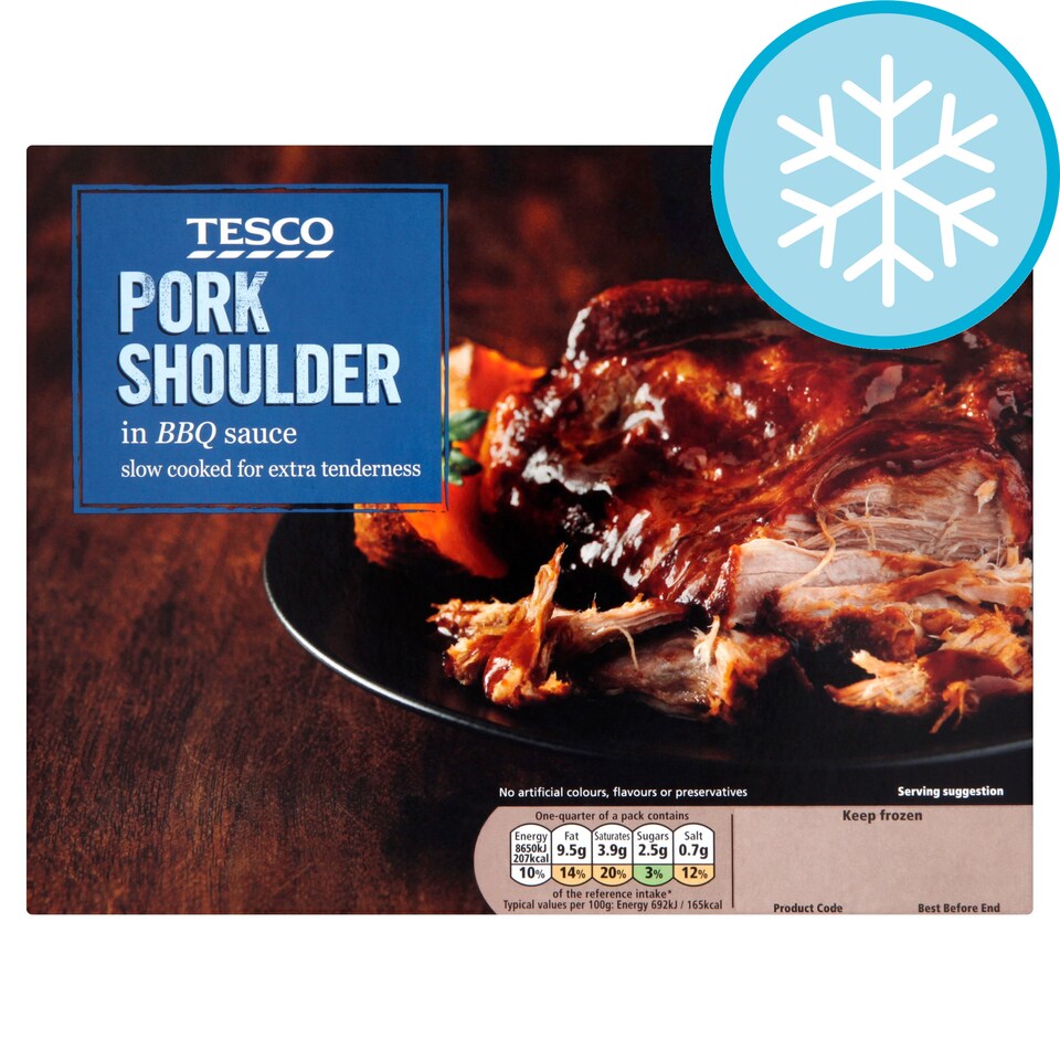 TESCO SIMPLY PORK SHOULDER IN BBQ SAUCE 500G