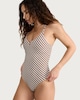 image 2 of F&F Geometric Print Cut Out Plunge Swimsuit in Multi Brown