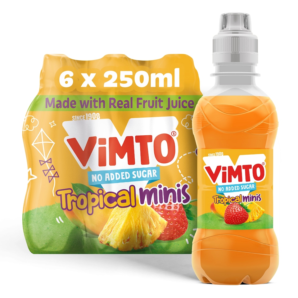Vimto No Added Sugar Tropical Minis Mixed Fruit Juice Drink 6 x 250ml  