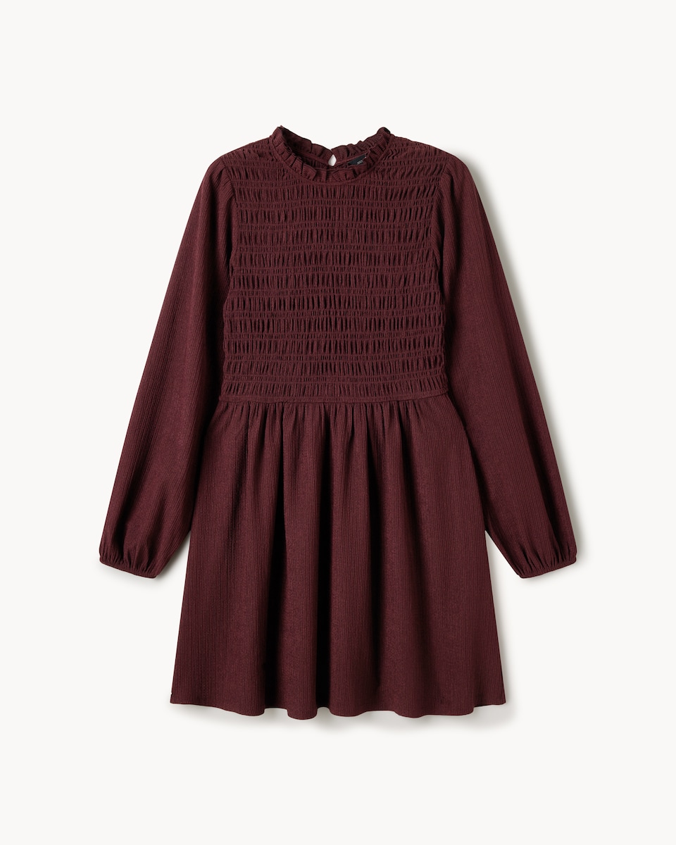 image 1 of F&F Shirred Mini Dress in Burgundy