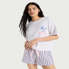 Snoopy 2-Piece Pure Cotton Top and Shorts Pyjama Set in Multi Pink