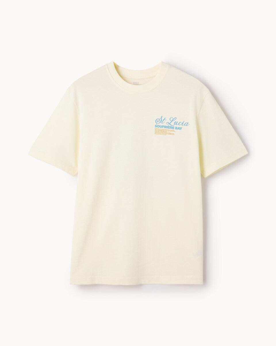 image 1 of F&F Pure Cotton St Lucia Slogan T-Shirt in Ecru