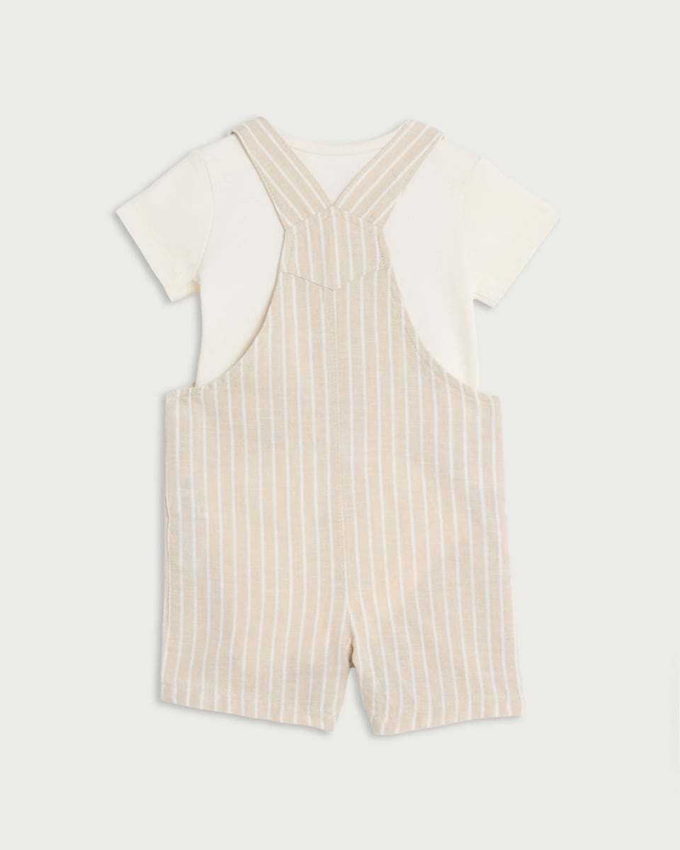 image 1 of F&F Baby 2-Piece Cotton Rich Dungarees and Bodysuit Set in Khaki