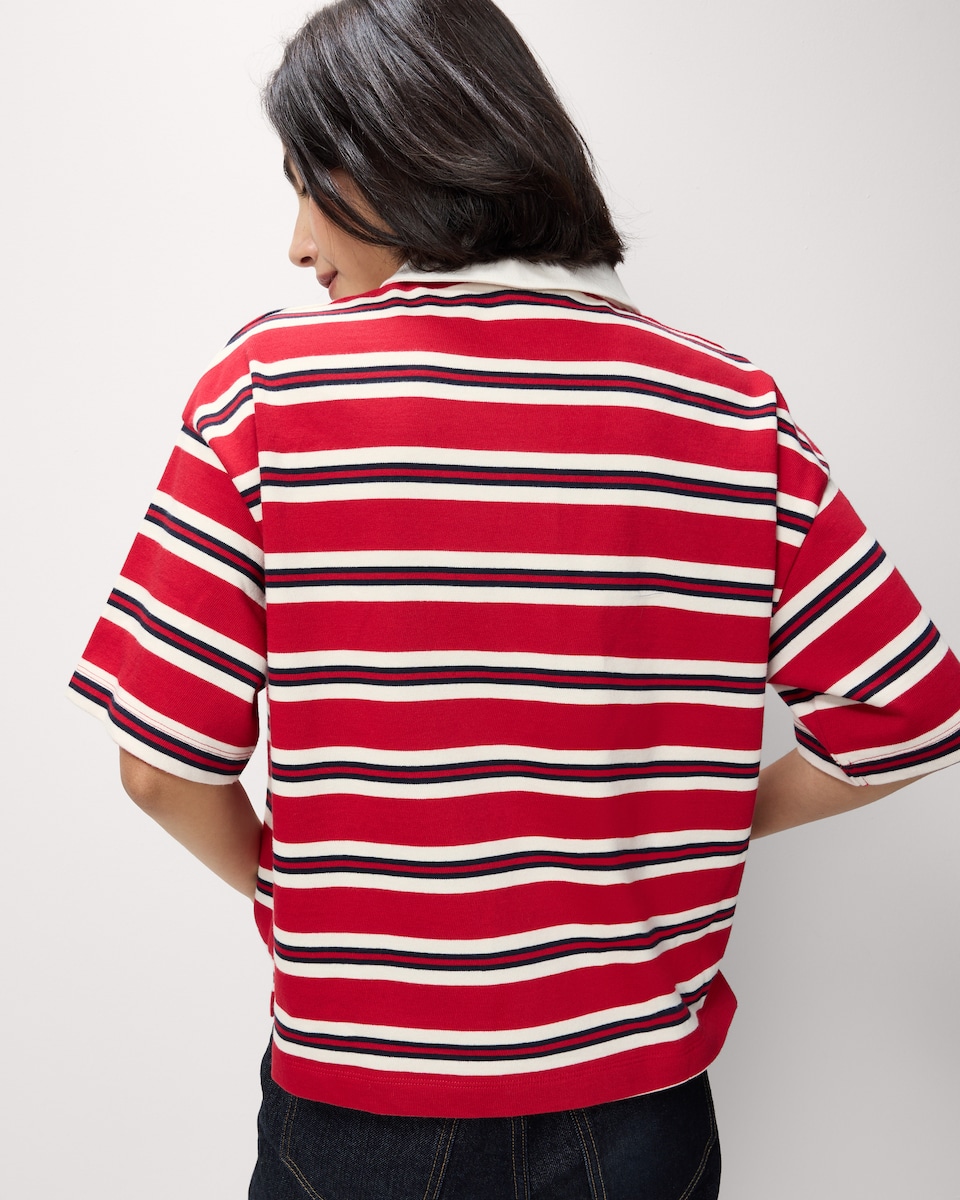 image 1 of F&F Pure Cotton Striped Rugby Top in Multi Red