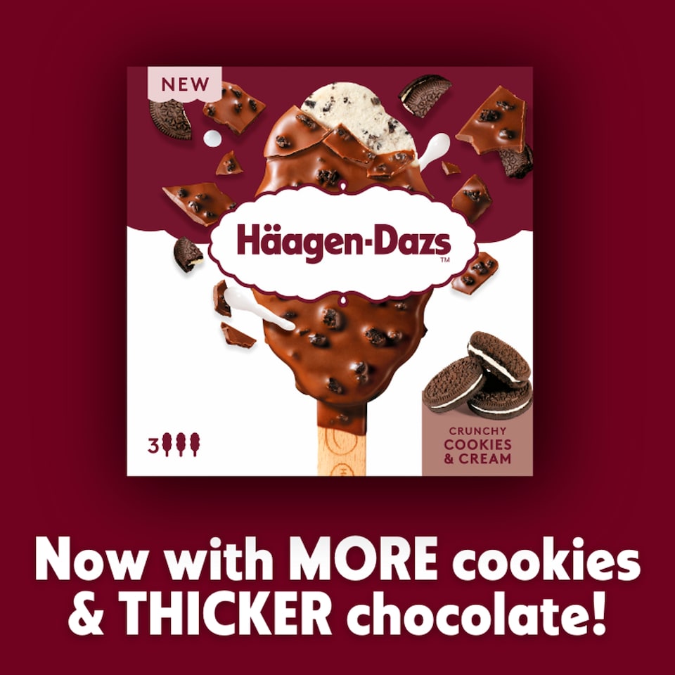 image 1 of Haagen-Dazs Crunchy Cookies and Cream Ice Cream Stick 3x80ml