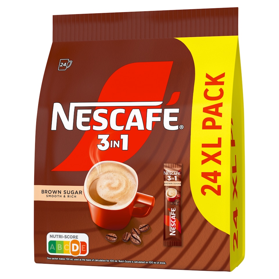 NESCAFÉ 3in1 Brown Sugar azonnal oldódó kávéspecialitás barna cukorral 24 x 16,5 g (396 g)  1. kép