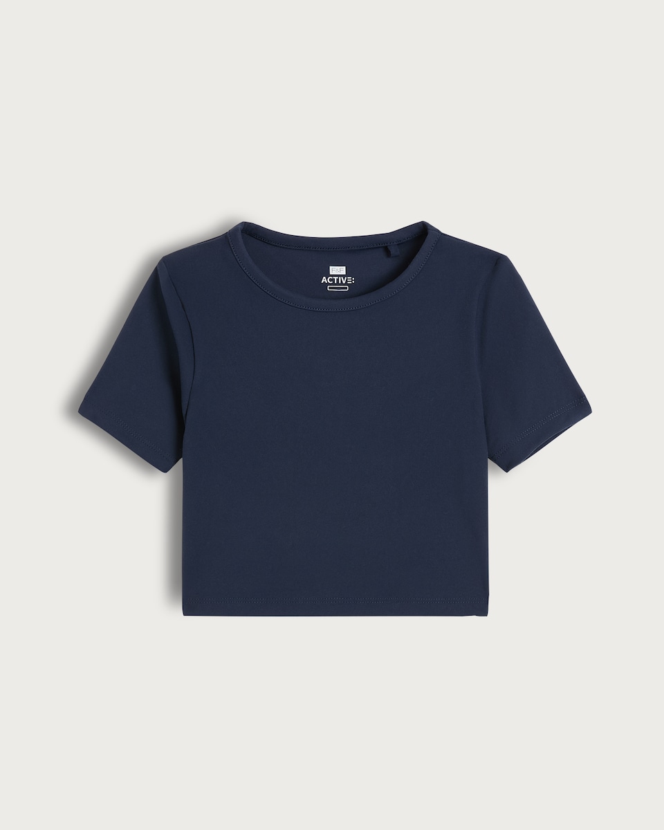image 1 of F&F Active Girls Cropped Short Sleeved T-Shirt in Navy