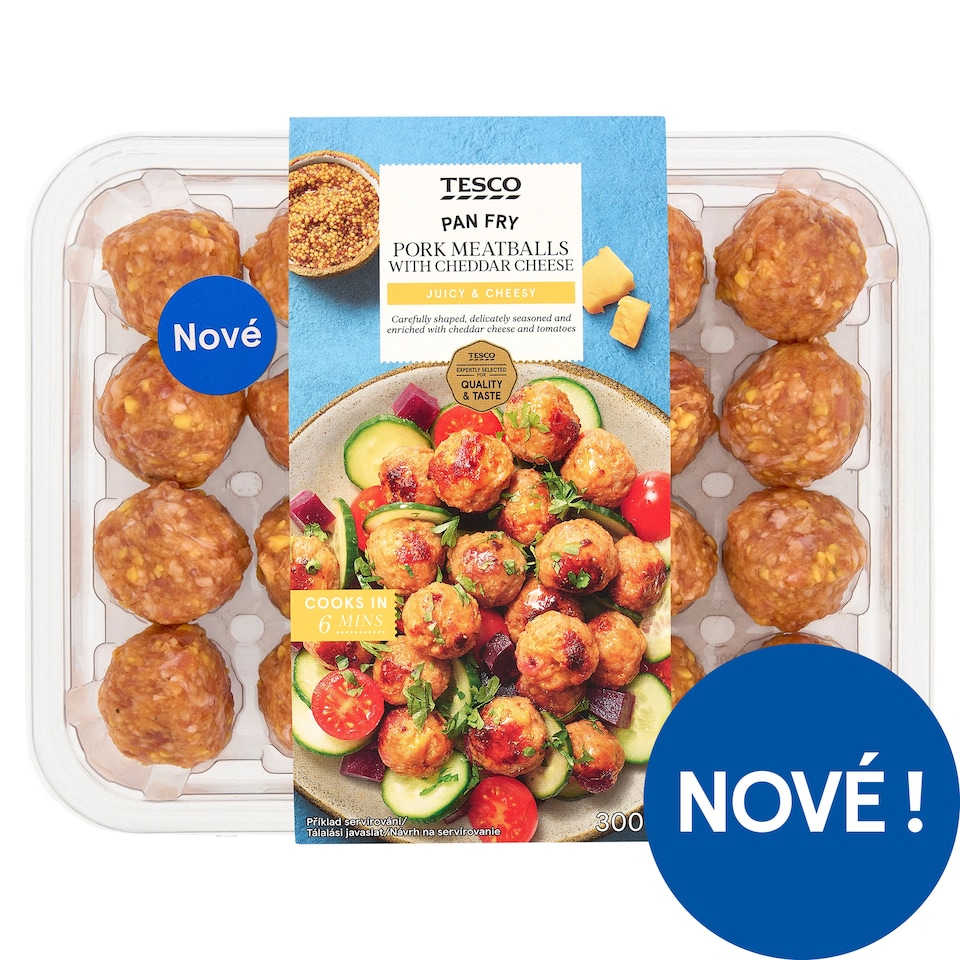 Tesco Pan Fry vepřové masové kuličky se sýrem a rajčaty 300g