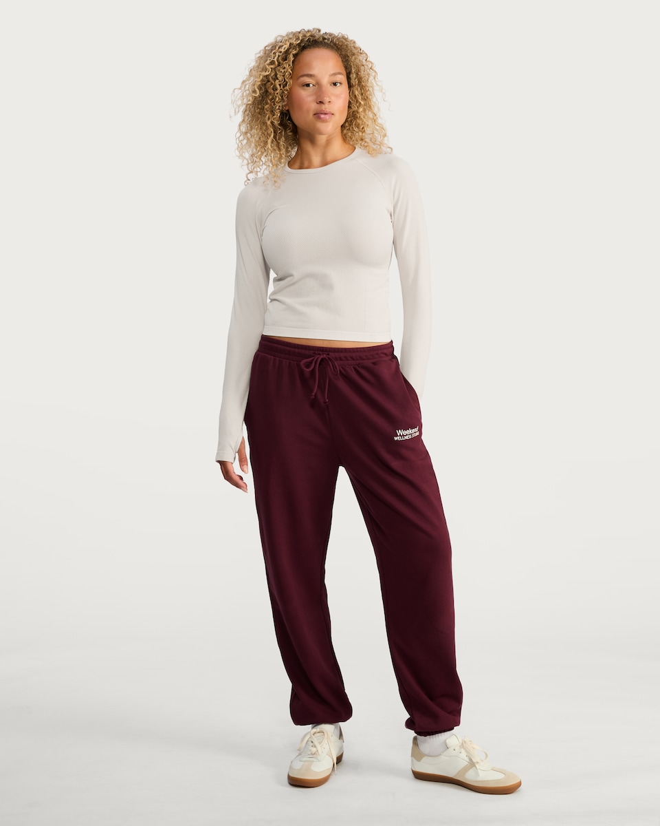 image 1 of F&F Active Seamfree Ribbed Long Sleeved Sports Top in Cream