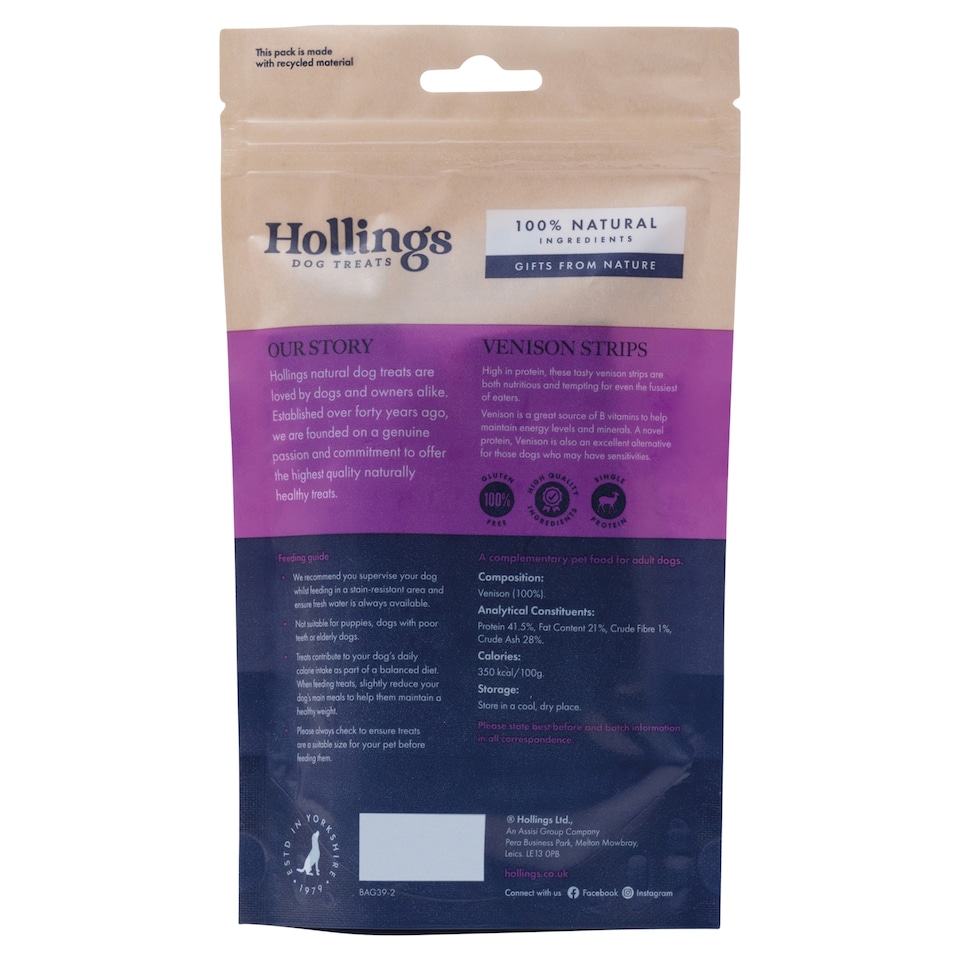 image 1 of Hollings Training Dog Treats - Venison Strips 5 Pieces