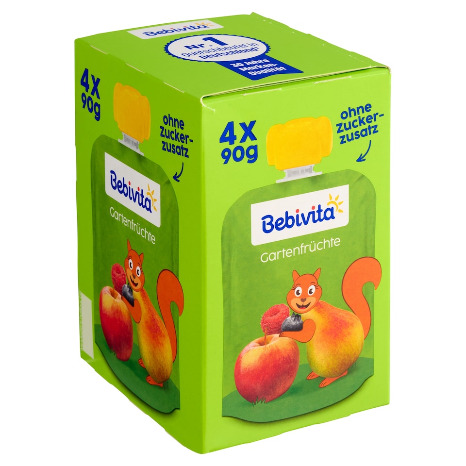 Obrázek 1 pro produkt Bebivita Jablko, hruška, borůvka, malina 4 x 90g (360g)
