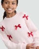 image 2 of F&F Girls Knitted Satin Bow Jumper in Pink