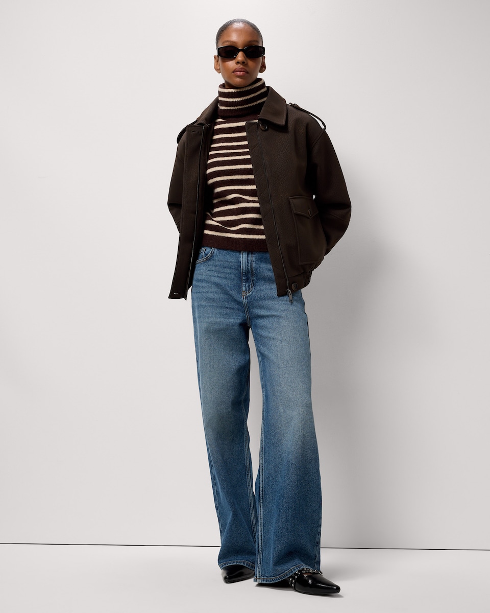 image 1 of F&F Striped Roll Neck Jumper in Multi Brown