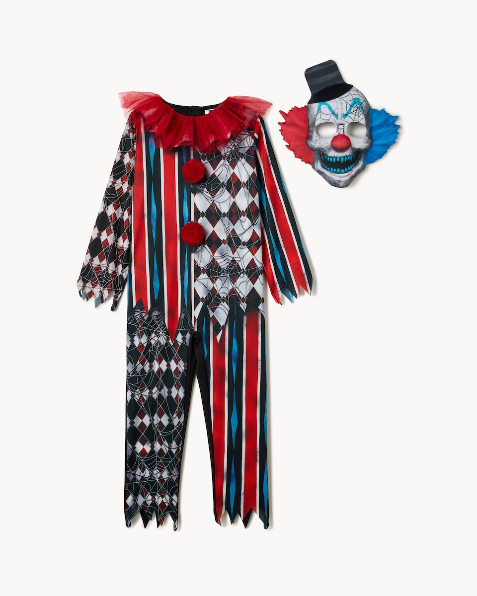 image 1 of F&F Boys Halloween Creepy Clown Fancy Dress Costume in Red