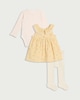 image 2 of F&F Baby 3-Piece Cotton Rich Gingham Corduroy Dress, Bodysuit and Tights Set in Yellow