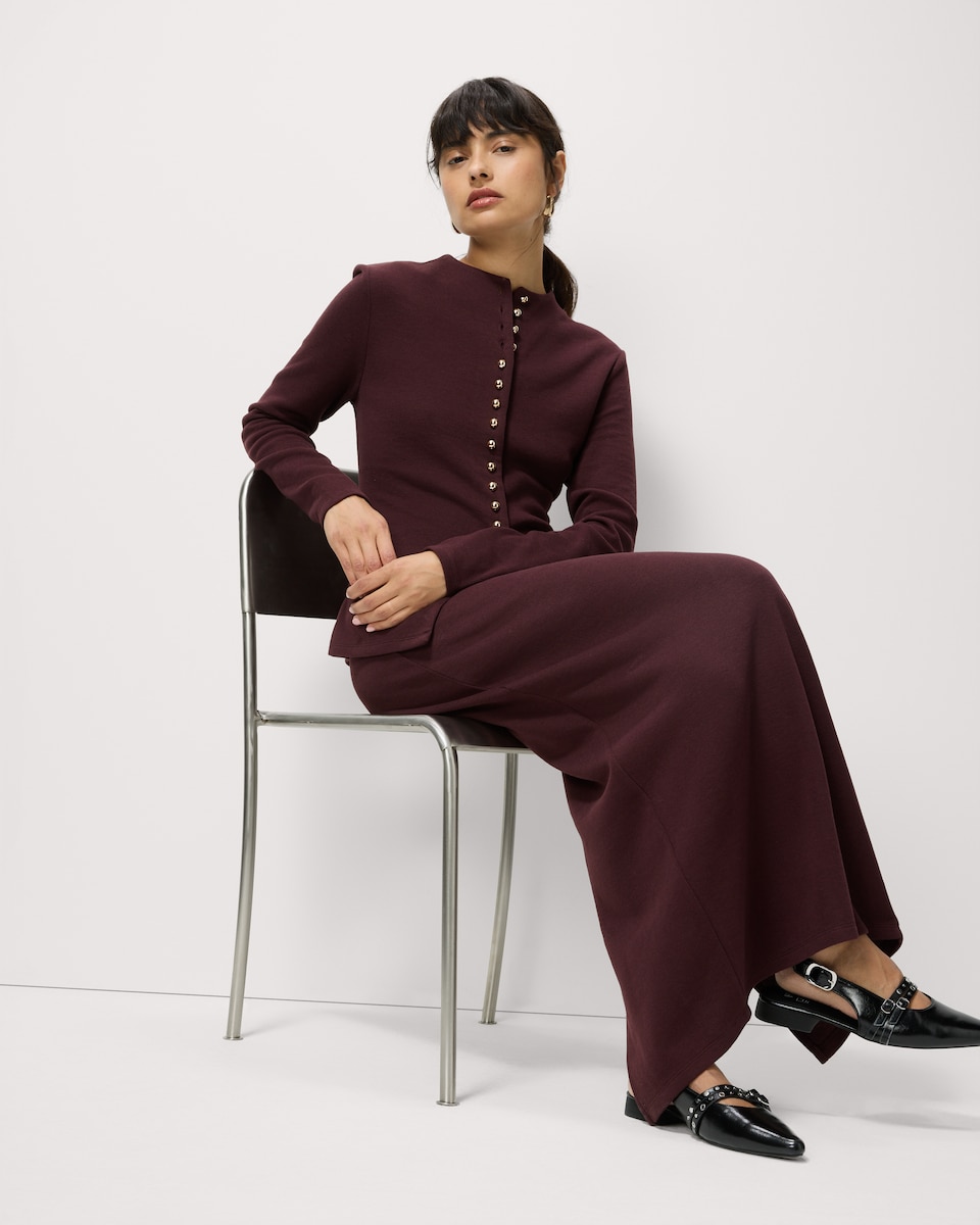 image 1 of F&F Brushed Button Up Co-ord Top in Burgundy