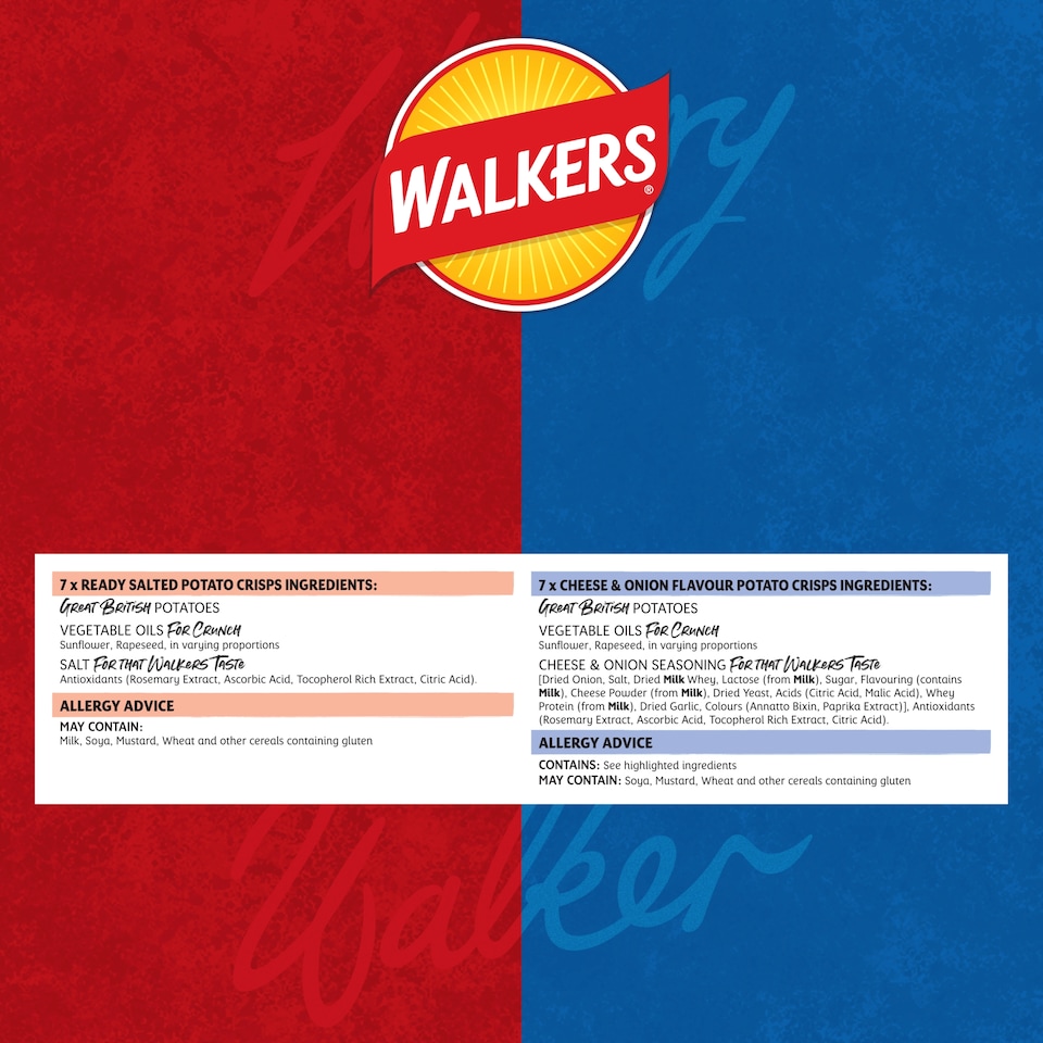 image 1 of Walkers Ready Salted and Cheese & Onion Multipack Crisps 14x25g