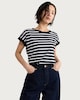 image 1 of F&F Pure Cotton Striped Short Sleeved T-Shirt in Multi Black White