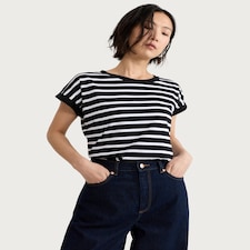 F&F Pure Cotton Striped Short Sleeved T-Shirt in Multi Black White