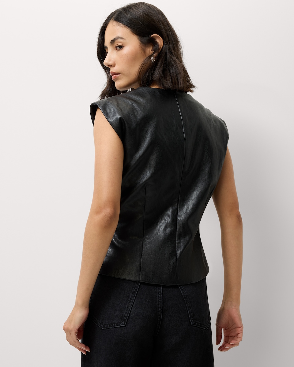 image 1 of F&F Faux Leather Sleeveless Top in Black