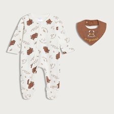 The Gruffalo 2-Piece Pure Cotton Long Sleeved Sleepsuit and Bib Set in White