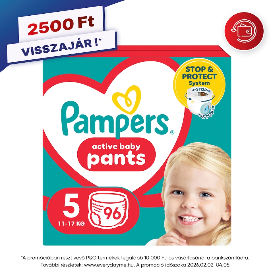 Pampers Active Baby Bugyipelenka, Méret 5, 96 Bugyipelenka, 11kg-17kg