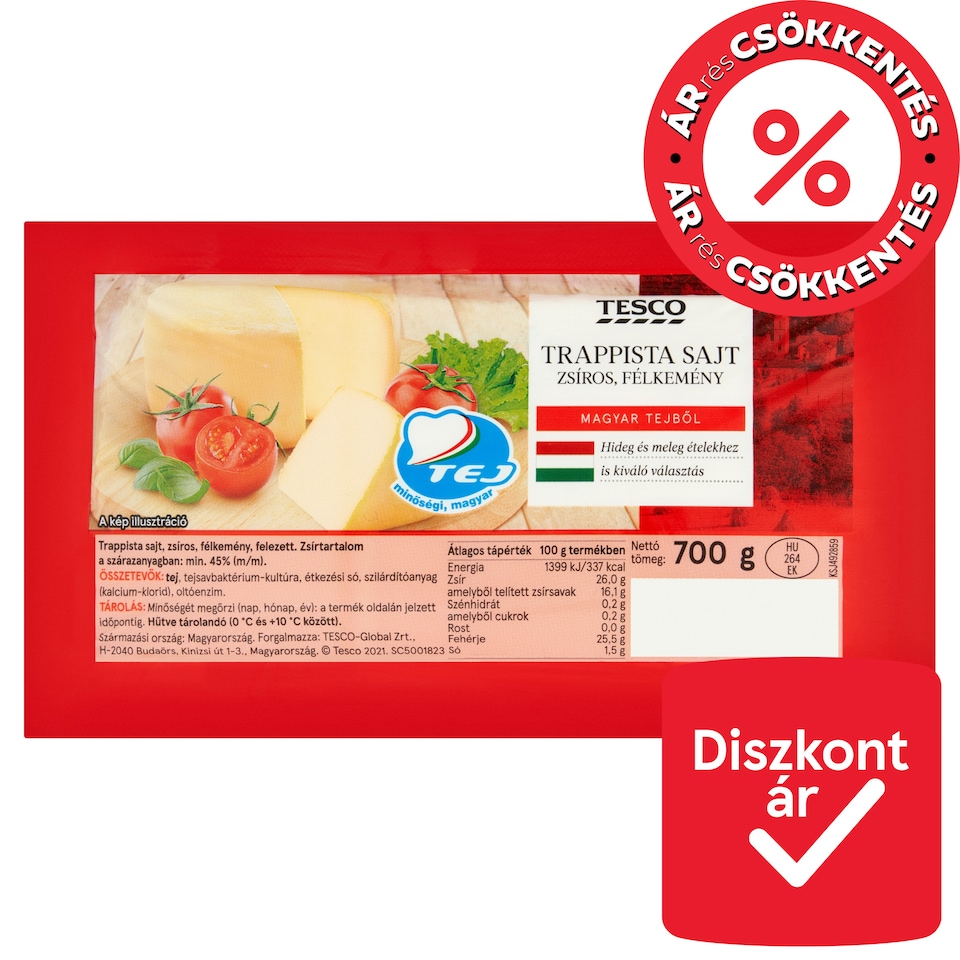Tesco Fat Semi-Hard Trappist Cheese 700 g