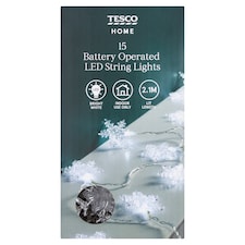 Tesco 15 Battery White Snowflake Christmas Lights