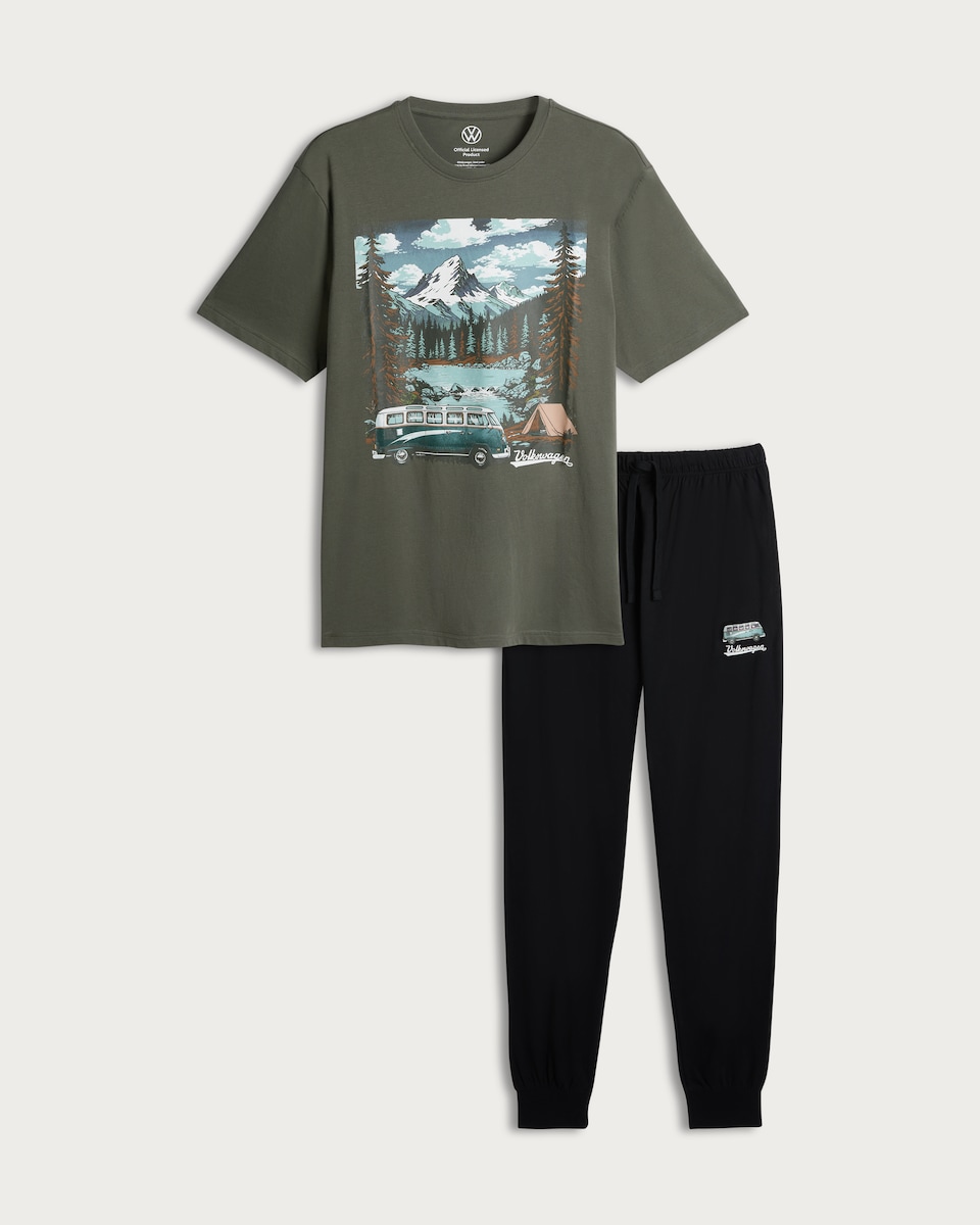 image 1 of VW Volkswagen Camper Van Pure Cotton Pyjamas in Green