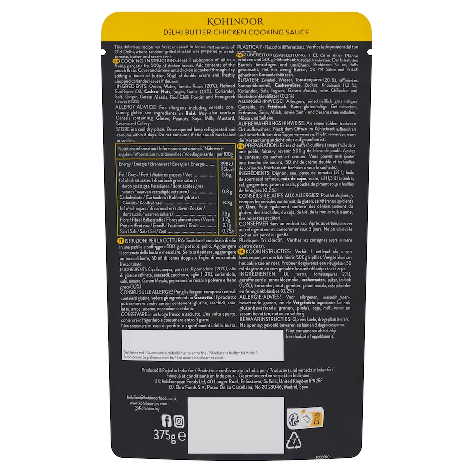 image 1 of Kohinoor Delhi Butter Chicken Cooking Sauce 375G