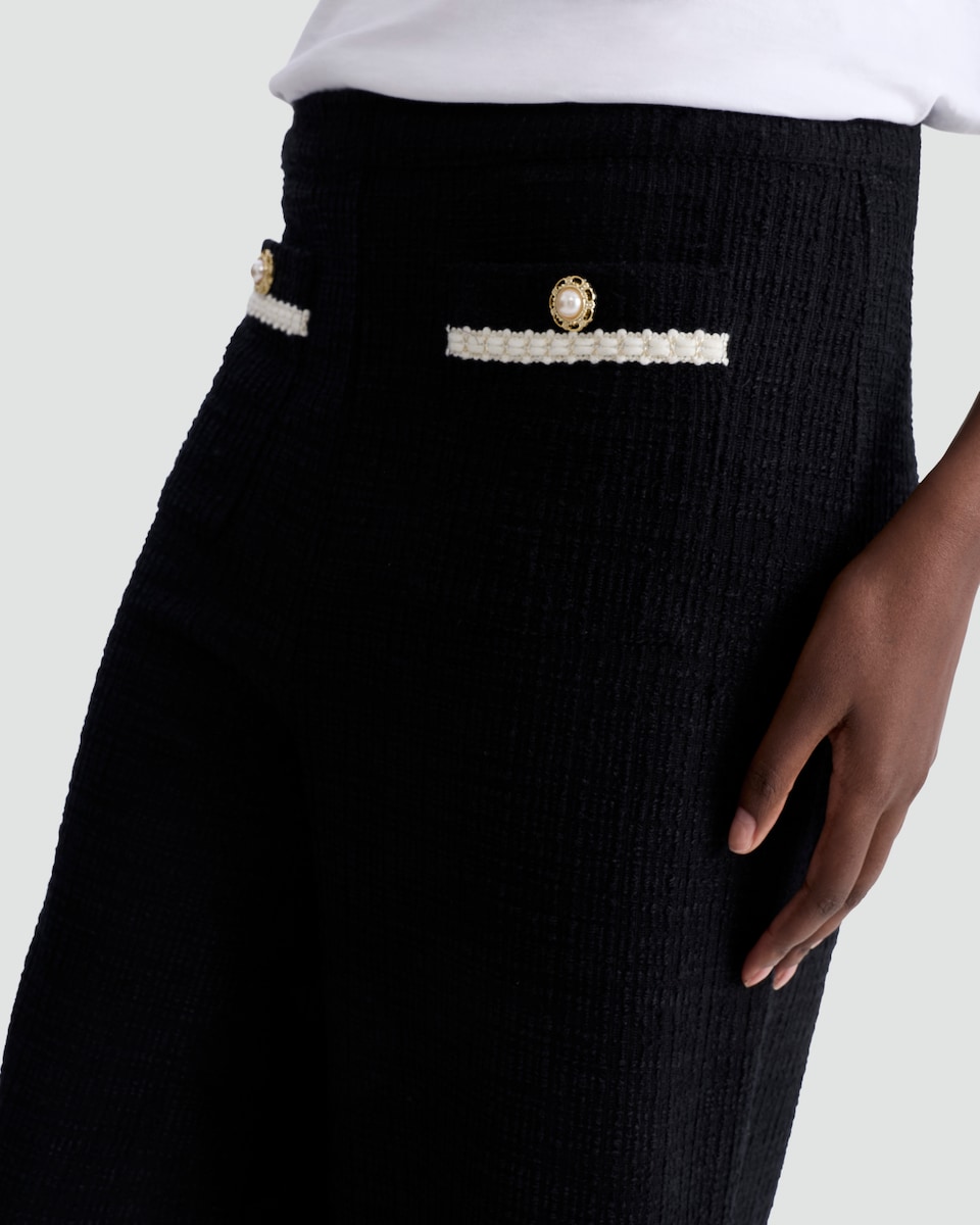 image 1 of F&F Boucle Textured Wide Leg Button Co-ord Trousers in Black