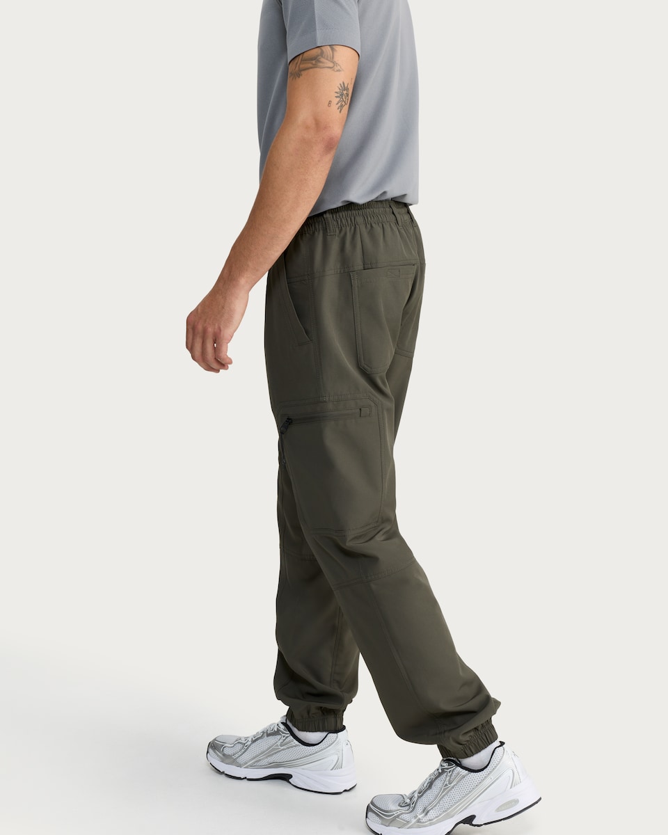 image 1 of 9 Peaks Elasticated Cargo Trousers in Khaki