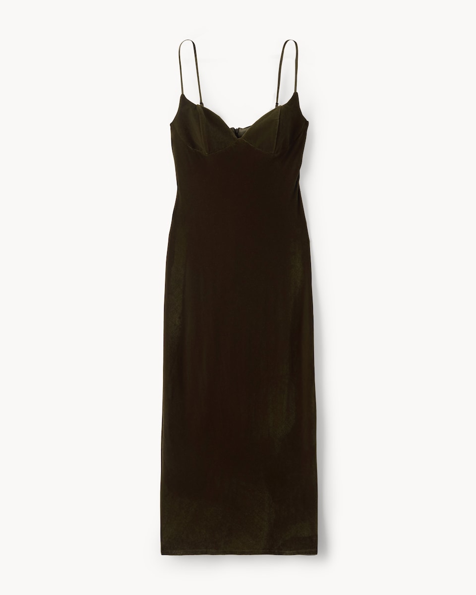 image 1 of F&F Velvet Strappy Midi Dress in Khaki