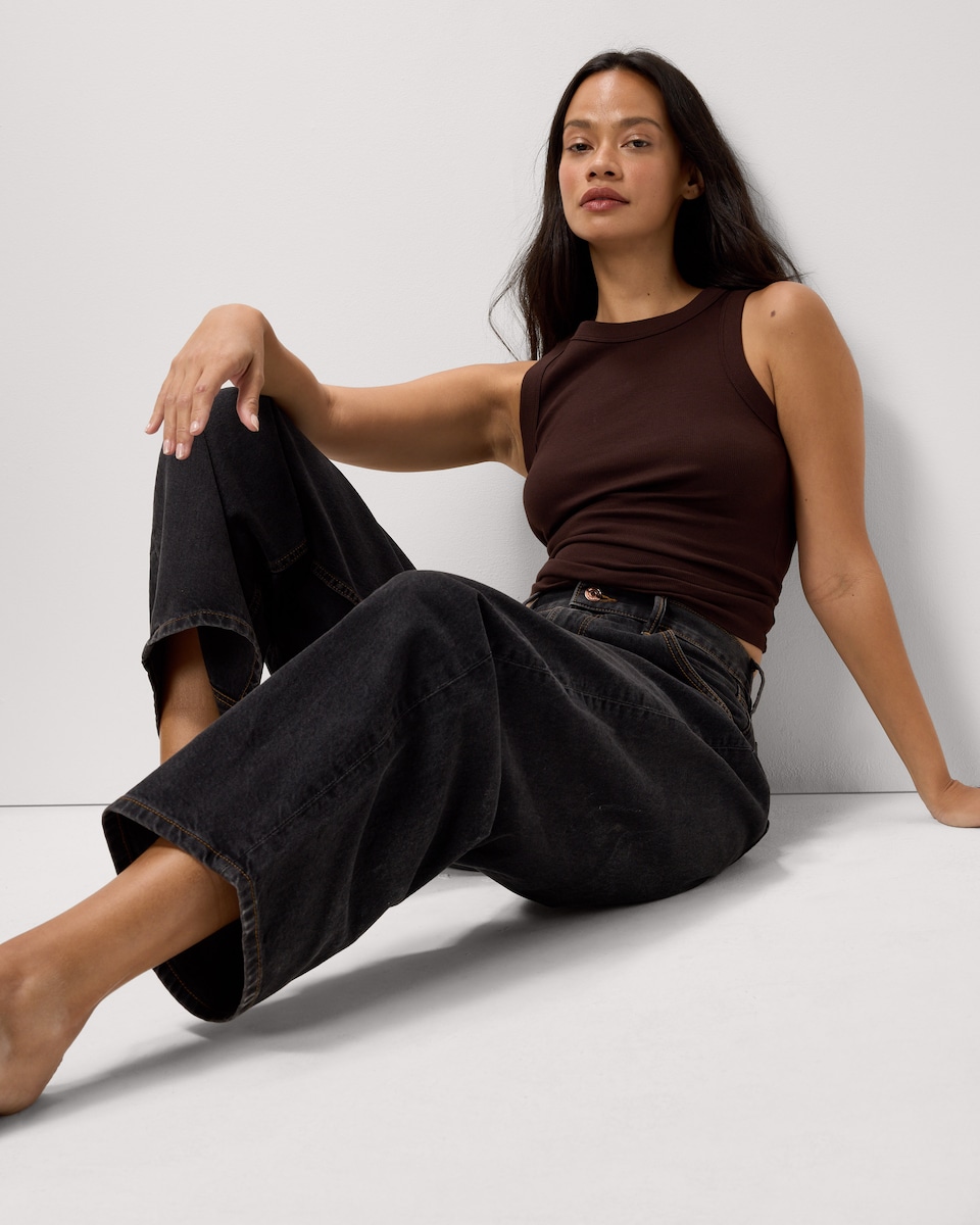 image 1 of F&F Mid Rise Relaxed Fit Jeans in Black