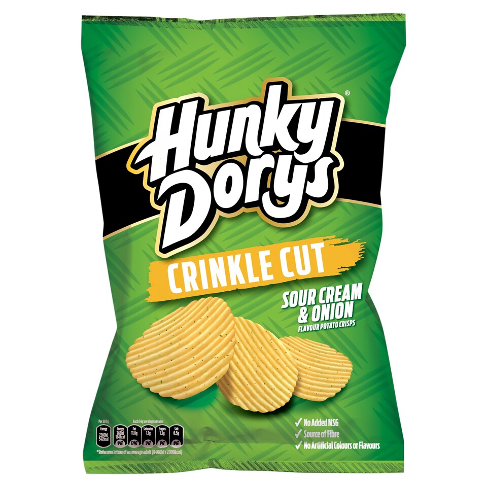 Hunky Dorys Crinkle Cut Sour Cream & Onion Flavour Potato Crisps 130g