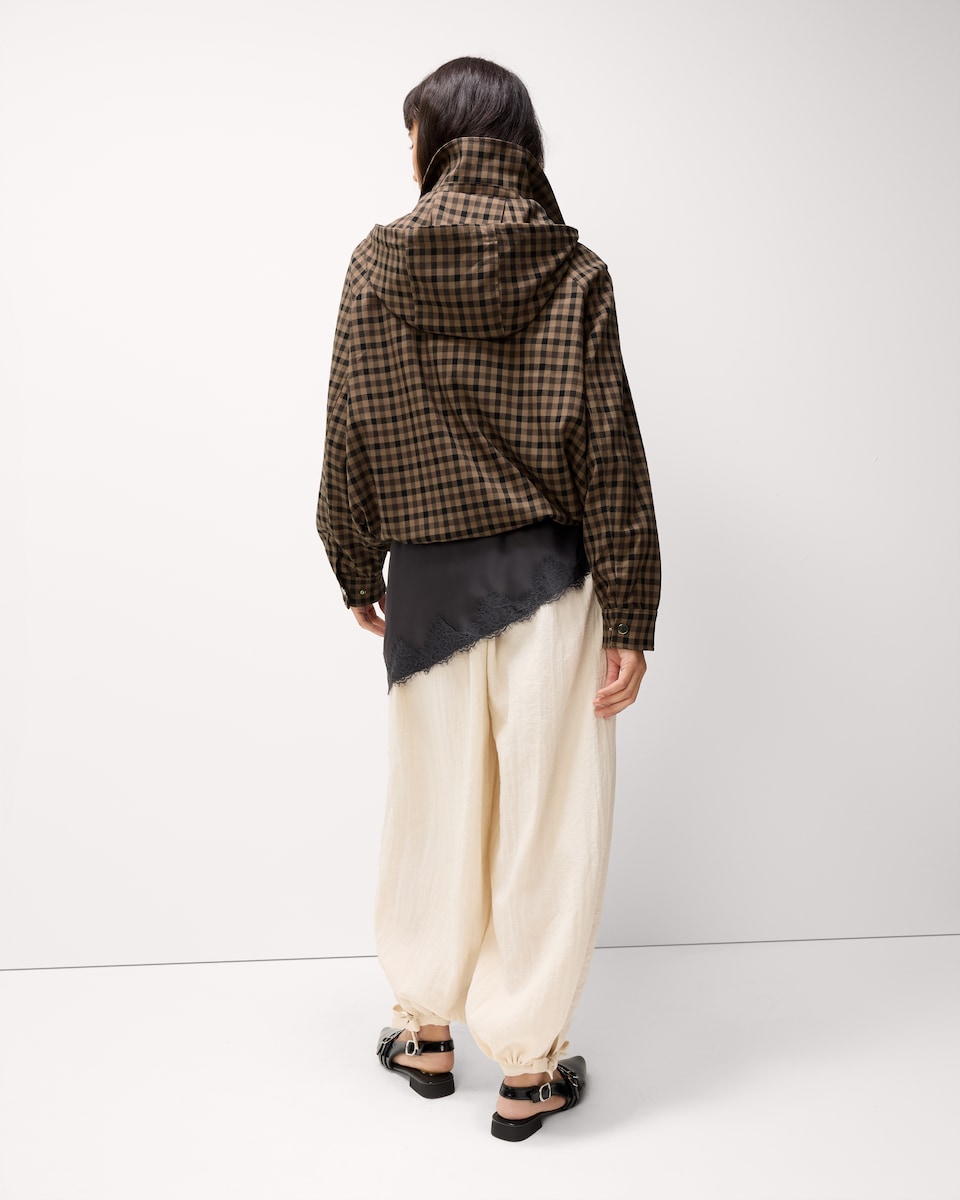 image 1 of The F&F Edit Checked Shower Resistant Hooded Jacket in Multi Brown