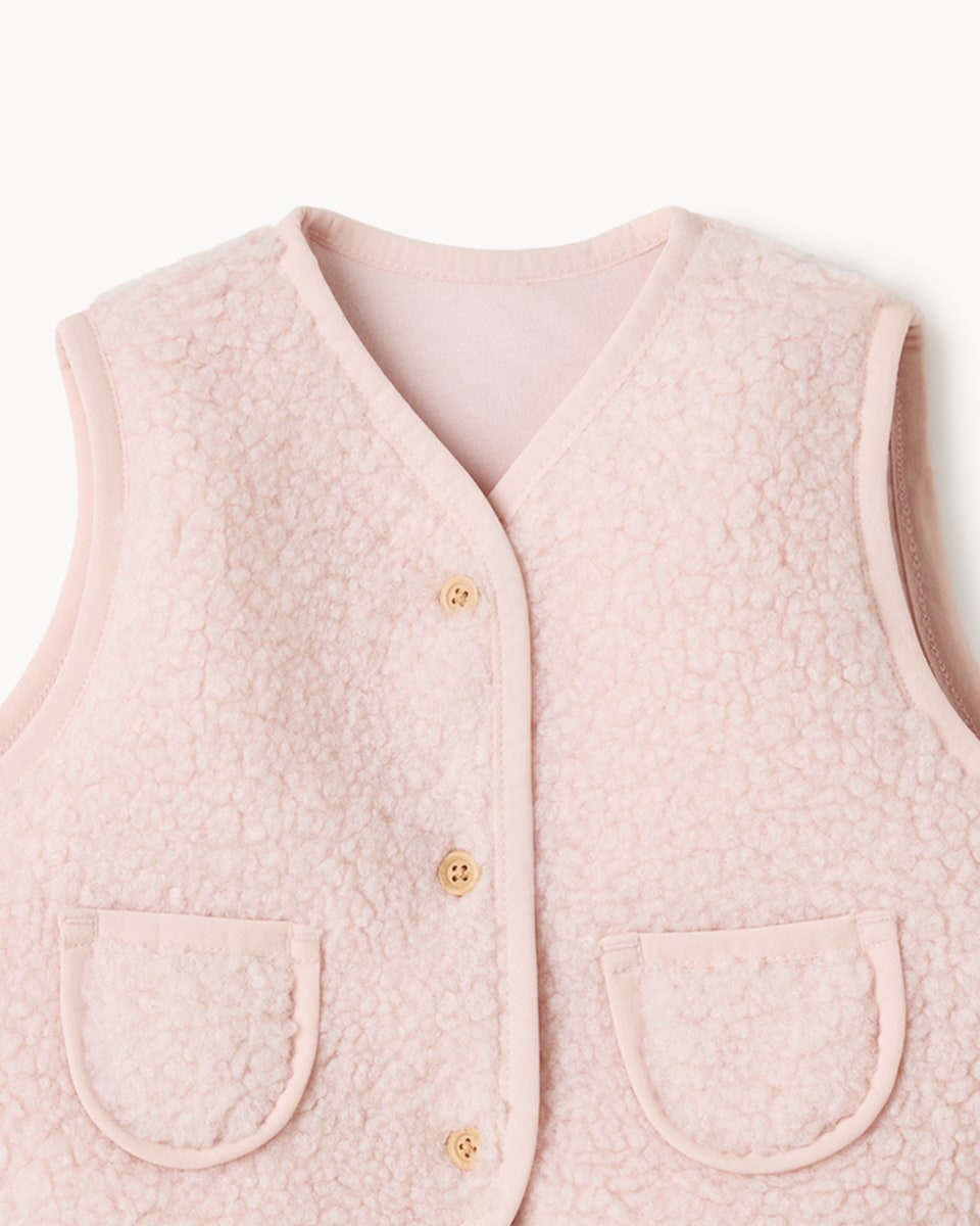 image 1 of F&F Baby Fleece Gilet, Bunny Top and Flared Leggings Set in Pink