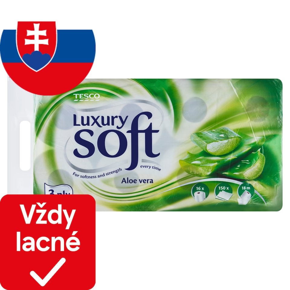 Tesco Soft Luxury Toaletný papier s vôňou aloe vera 3 vrstvy 16 kotúčov