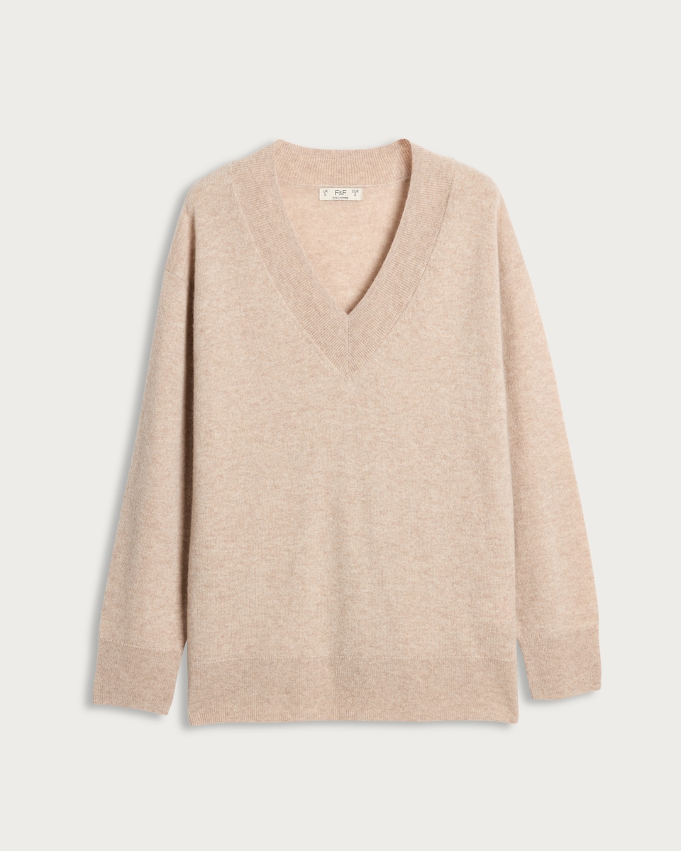 image 1 of F&F Premium Pure Cashmere V Neck Jumper in Neutral
